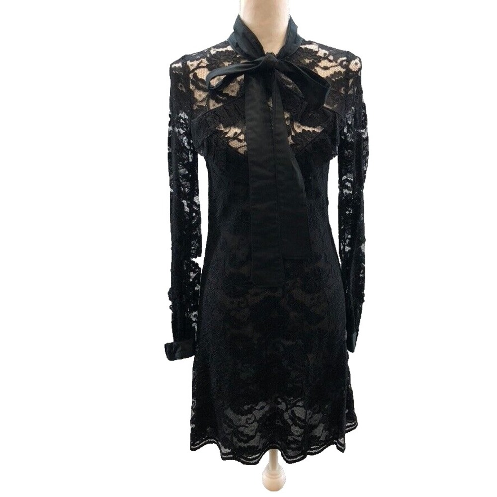 Francesco Scognamiglio Sheath Dress Womens 38 8 Black Lace Sheer Whimsigoth